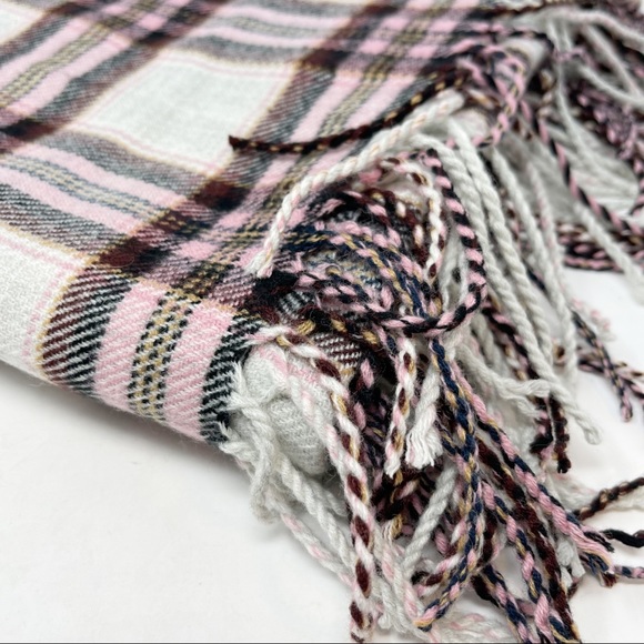 JACK WILLS Pink Multi Tartan Plaid Fringe Scarf